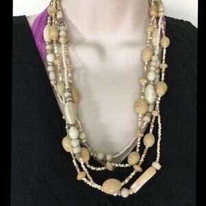 Set of 2 Mother of Pearl Agate Stone Beaded Long Necklaces